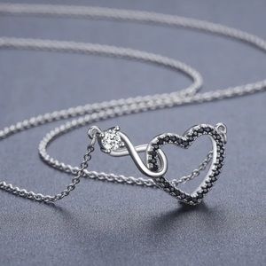 Sterling Silver Heart Infinity Love Diamonds Pendant Necklace